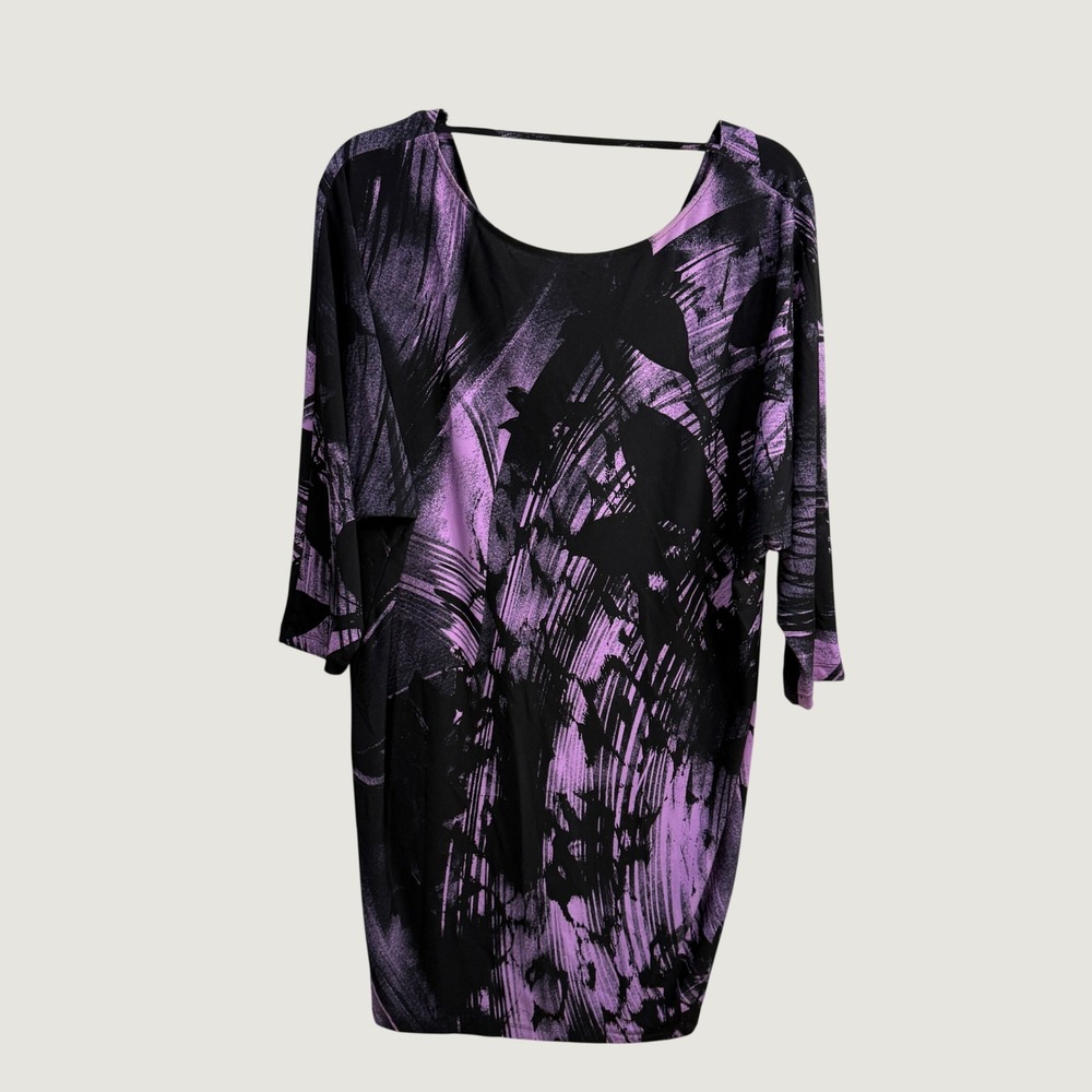 Muse Women Purple Black Abstract Brushstroke Cowl Back Sheath Dress Size 10